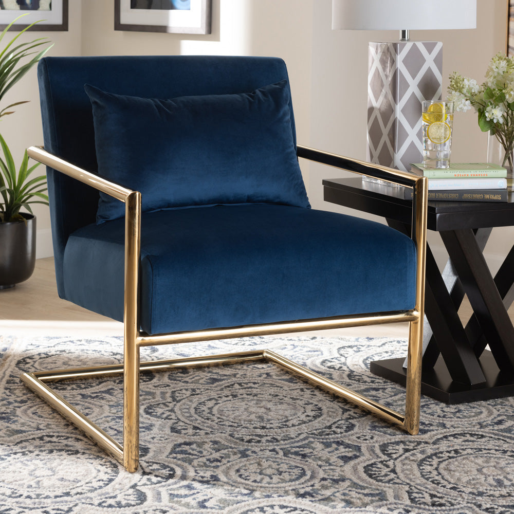 Baxton Studio - Mira Chair in Navy Blue/Gold - TSF-60458-Navy Velvet/Gold-CC view 6