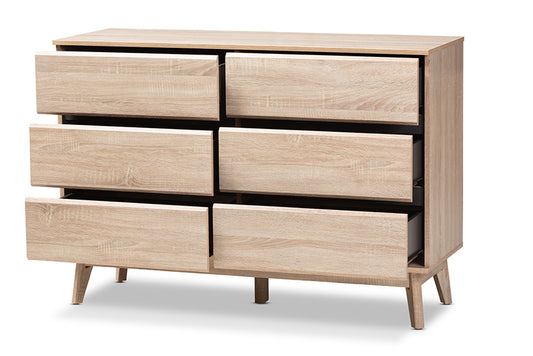 Baxton Studio - Miren Dresser - SECOD5015-Hana Oak/Dark Grey-6DW-Dresser view 2