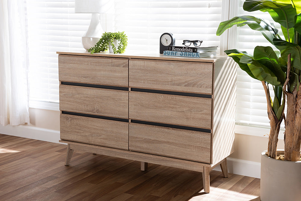 Baxton Studio - Miren Dresser - SECOD5015-Hana Oak/Dark Grey-6DW-Dresser view 5