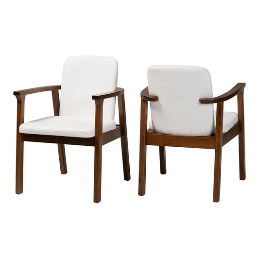 Baxton Studio - Miyagi Set of 2 Dining Chairs in White/Walnut Brown - Miyagi-White Boucle/Walnut-DC view 1