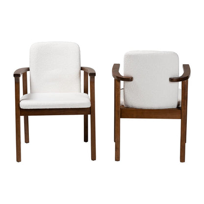 Baxton Studio - Miyagi Set of 2 Dining Chairs in White/Walnut Brown - Miyagi-White Boucle/Walnut-DC view 2