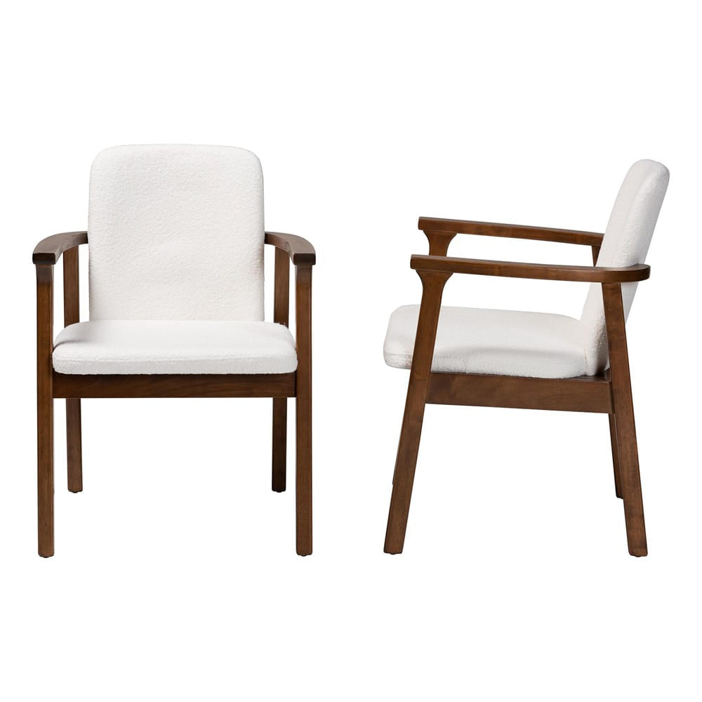 Baxton Studio - Miyagi Set of 2 Dining Chairs in White/Walnut Brown - Miyagi-White Boucle/Walnut-DC view 3