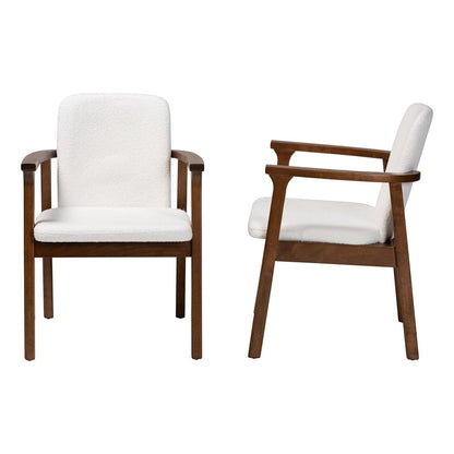 Baxton Studio - Miyagi Set of 2 Dining Chairs in White/Walnut Brown - Miyagi-White Boucle/Walnut-DC view 3