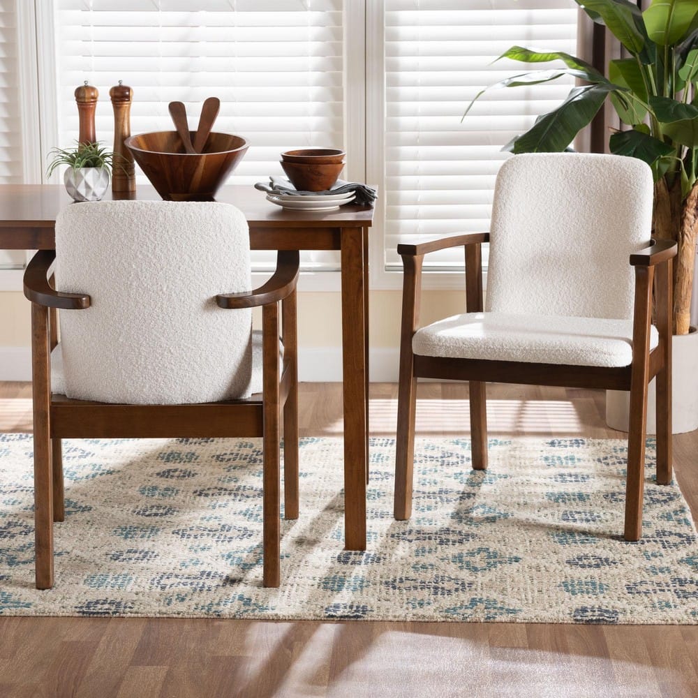 Baxton Studio - Miyagi Set of 2 Dining Chairs in White/Walnut Brown - Miyagi-White Boucle/Walnut-DC view 7