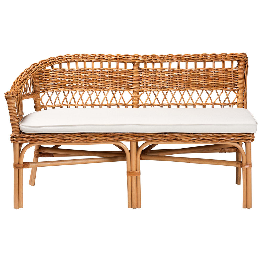Baxton Studio - Modern Dining Set in White/Oak Brown/Natural Brown - Nella-Natural/Light Honey Rattan-3PC Dining Set  view 2