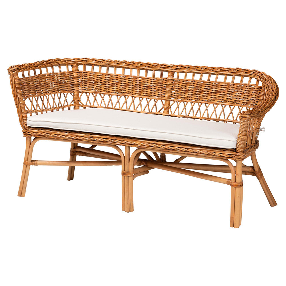 Baxton Studio - Modern Dining Set in White/Oak Brown/Natural Brown - Nella-Natural/Light Honey Rattan-3PC Dining Set  view 3