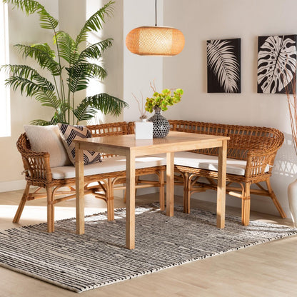 Baxton Studio - Modern Dining Set in White/Oak Brown/Natural Brown - Nella-Natural/Light Honey Rattan-3PC Dining Set  view 9