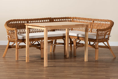 Baxton Studio - Modern Dining Set in White/Oak Brown/Natural Brown - Nella-Natural/Light Honey Rattan-3PC Dining Set  view 10