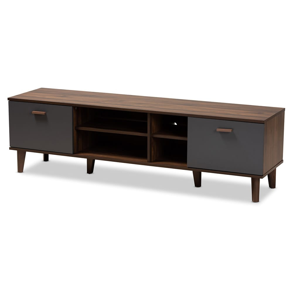 Baxton Studio - Moina TV Stand in Walnut/Grey - SE TV90810WI-Columbia/Dark Grey-TV Stand view 1