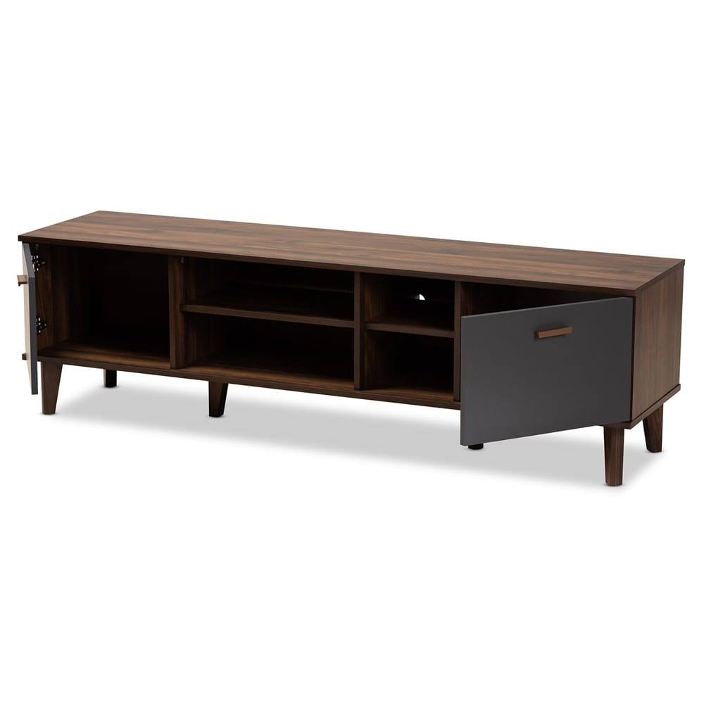 Baxton Studio - Moina TV Stand in Walnut/Grey - SE TV90810WI-Columbia/Dark Grey-TV Stand view 2
