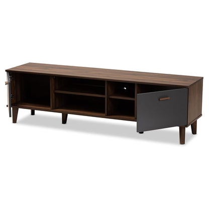 Baxton Studio - Moina TV Stand in Walnut/Grey - SE TV90810WI-Columbia/Dark Grey-TV Stand view 2