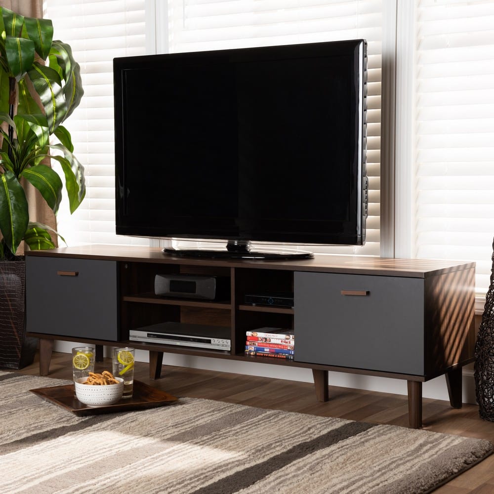 Baxton Studio - Moina TV Stand in Walnut/Grey - SE TV90810WI-Columbia/Dark Grey-TV Stand view 7