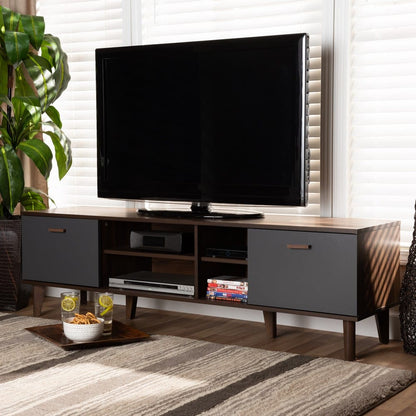 Baxton Studio - Moina TV Stand in Walnut/Grey - SE TV90810WI-Columbia/Dark Grey-TV Stand view 7