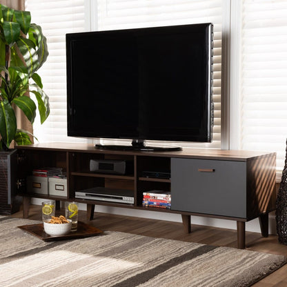Baxton Studio - Moina TV Stand in Walnut/Grey - SE TV90810WI-Columbia/Dark Grey-TV Stand view 8