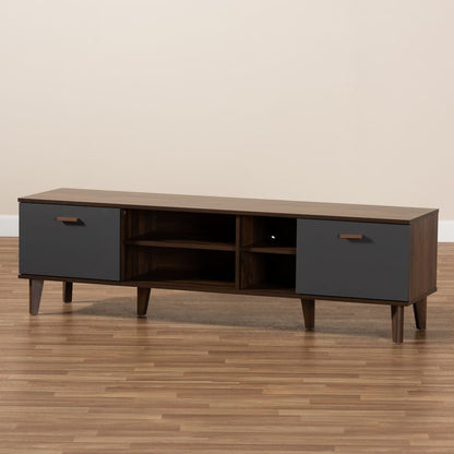 Baxton Studio - Moina TV Stand in Walnut/Grey - SE TV90810WI-Columbia/Dark Grey-TV Stand view 9