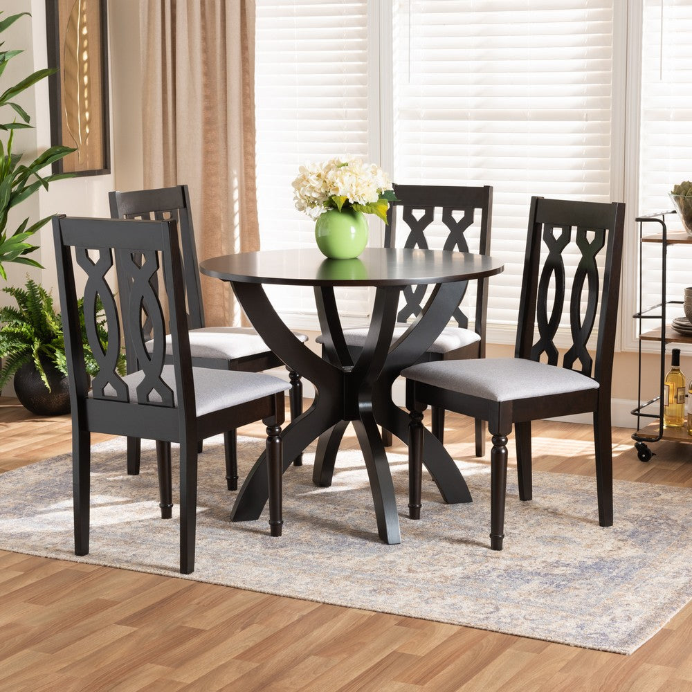 Baxton Studio - Mona Dining Set in Grey/Dark Brown - Mona-Grey/Dark Brown-5PC Dining Set view 7