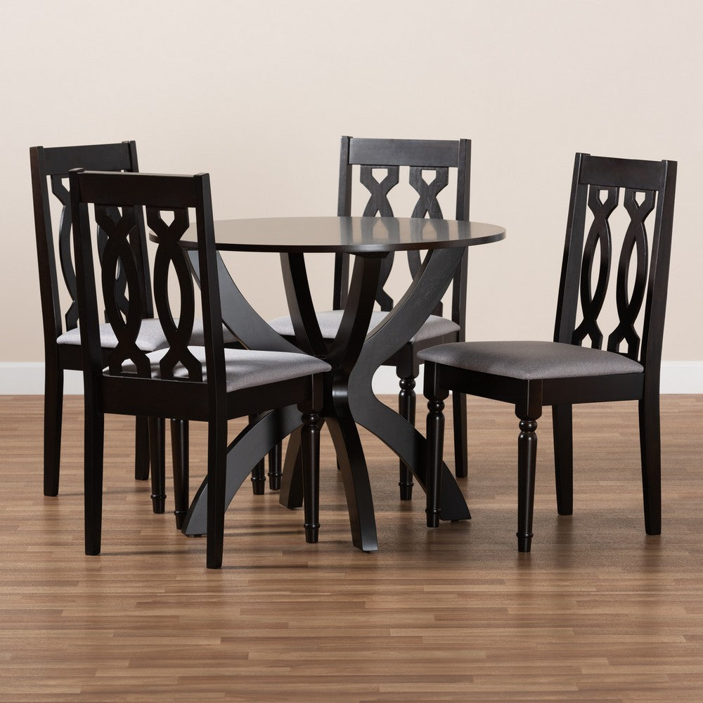 Baxton Studio - Mona Dining Set in Grey/Dark Brown - Mona-Grey/Dark Brown-5PC Dining Set view 8
