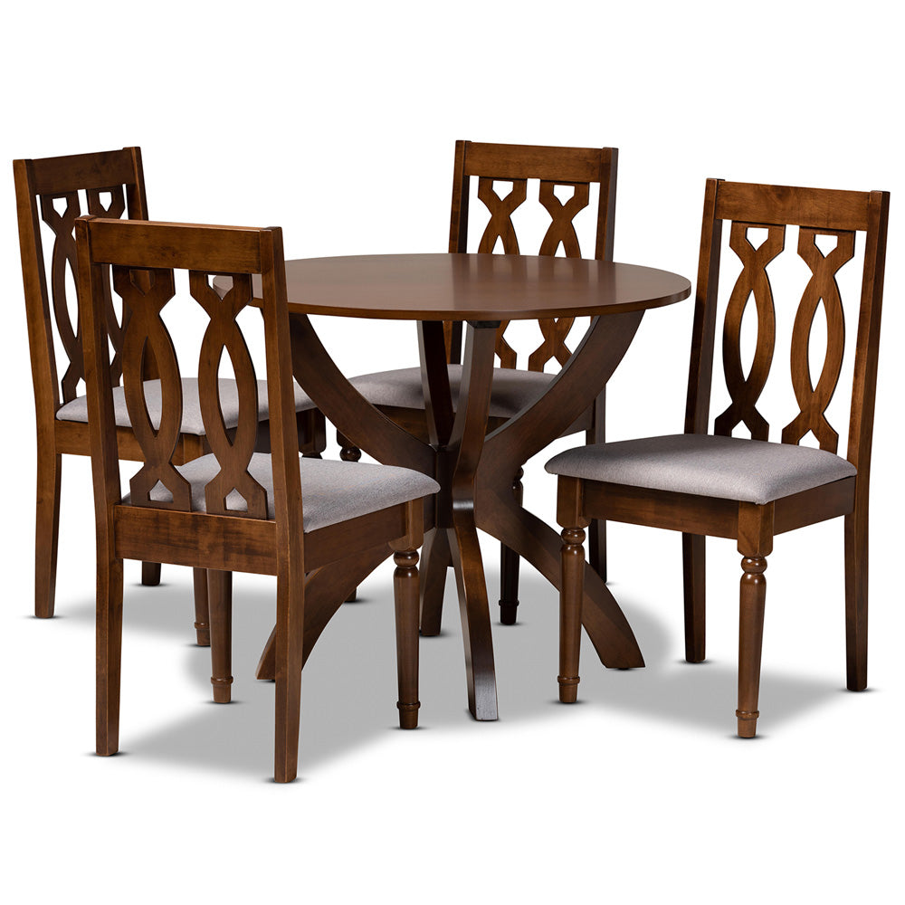 Baxton Studio - Mona Dining Set in Grey/walnut brown - Mona-Grey/Walnut-5PC Dining Set view 1