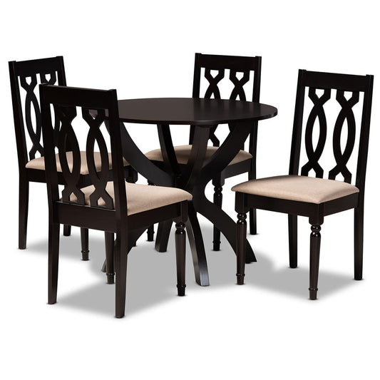 Baxton Studio - Mona Dining Set in Sand/dark brown - Mona-Sand/Dark Brown-5PC Dining Set view 1