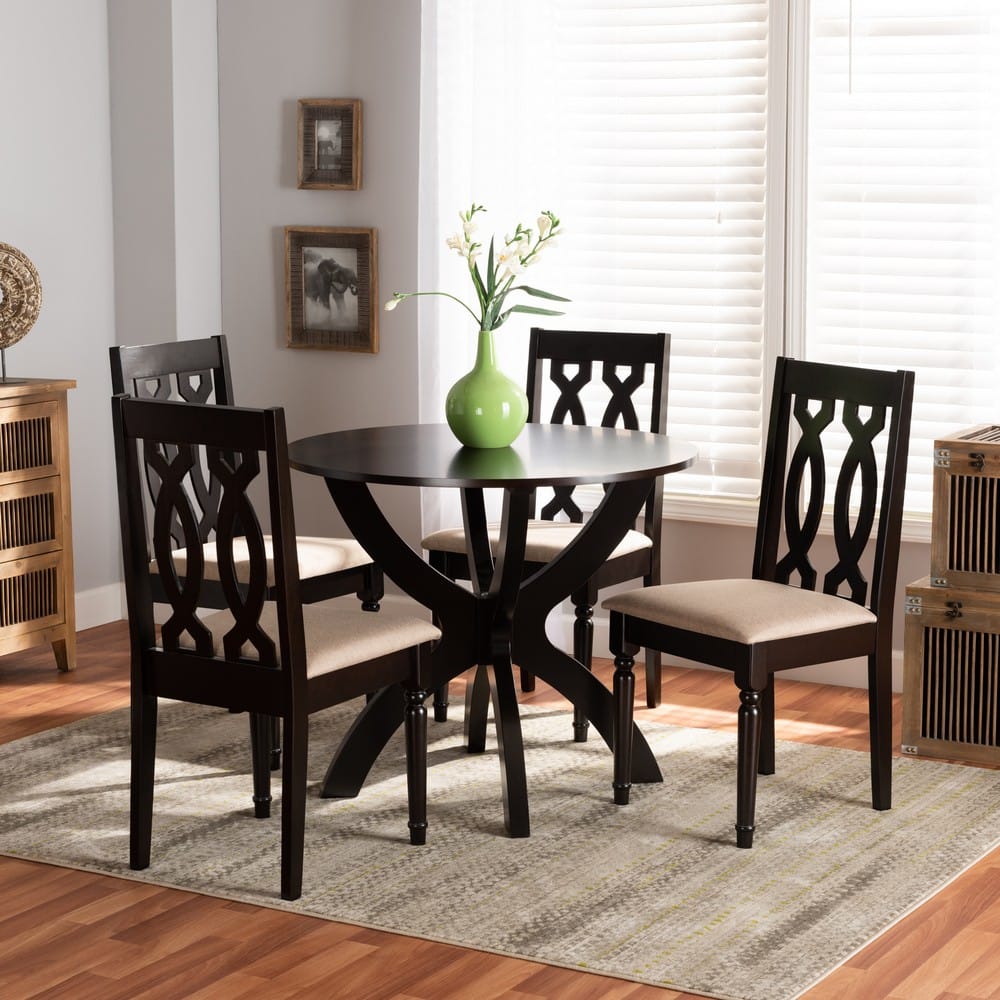 Baxton Studio - Mona Dining Set in Sand/dark brown - Mona-Sand/Dark Brown-5PC Dining Set view 7