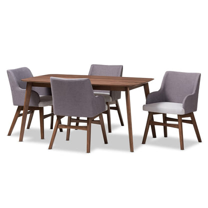Baxton Studio - Monte Dining Set in Grey/Walnut Brown - Monte-Dark Grey-5PC Dining Set view 1