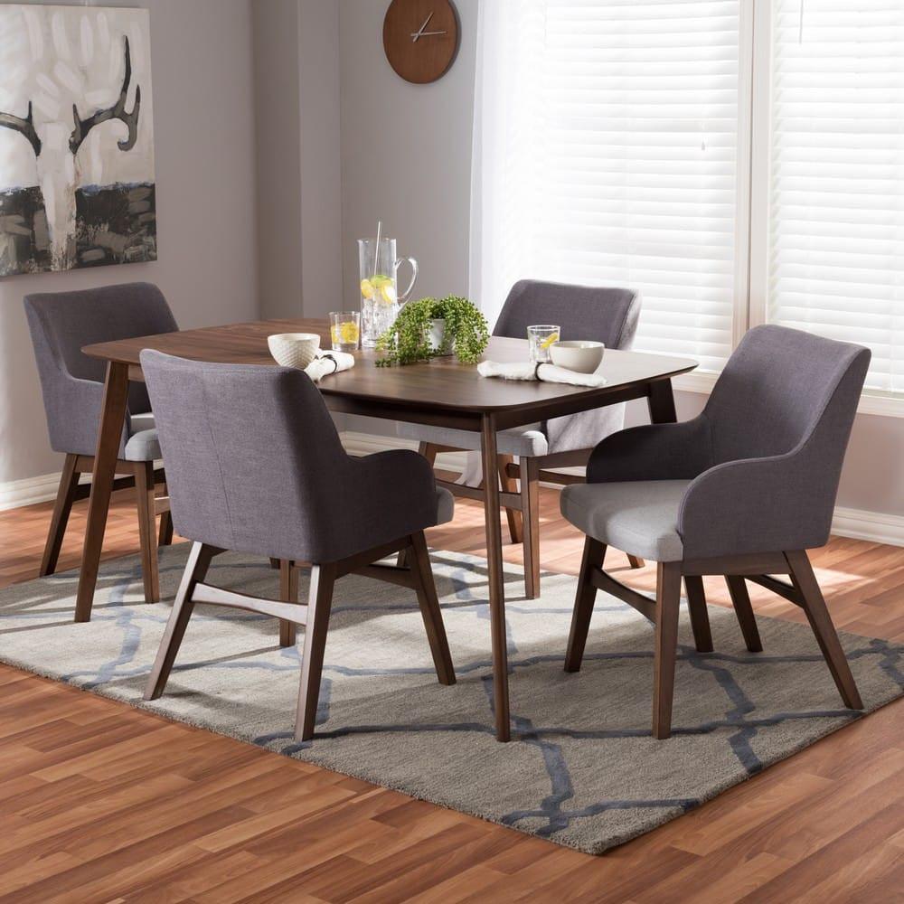 Baxton Studio - Monte Dining Set in Grey/Walnut Brown - Monte-Dark Grey-5PC Dining Set view 4