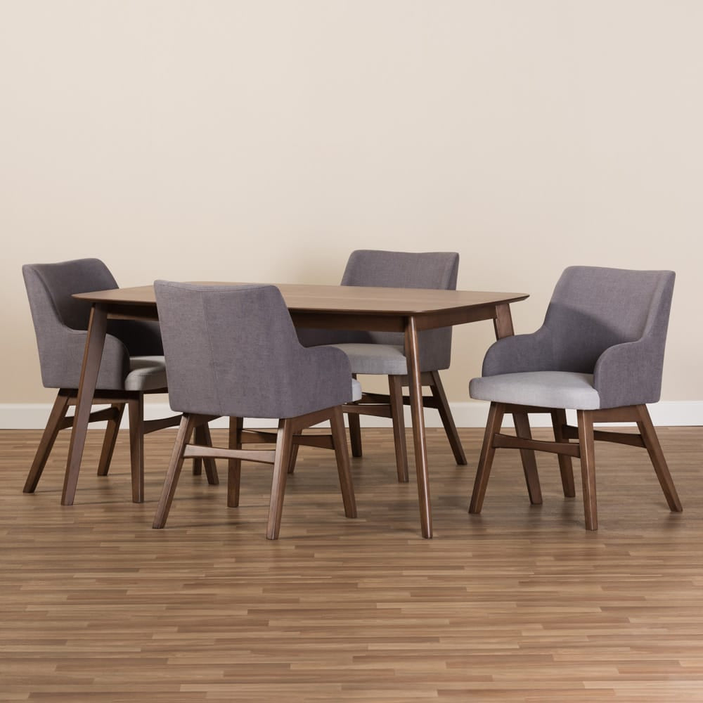 Baxton Studio - Monte Dining Set in Grey/Walnut Brown - Monte-Dark Grey-5PC Dining Set view 5