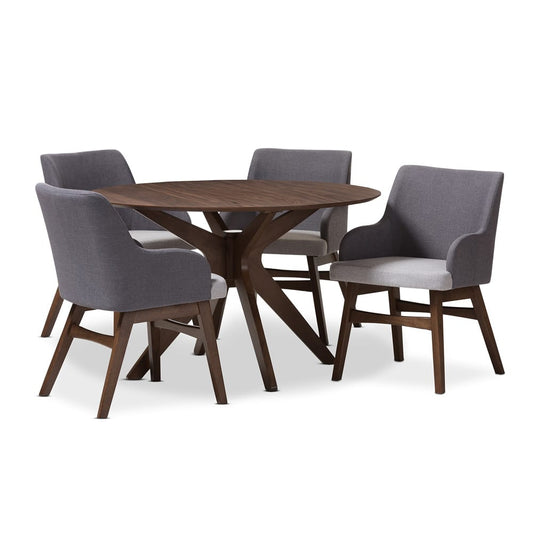 Baxton Studio - Monte Dining Set in Table: "Walnut" Brown; Chairs: Grey/"Walnut" Brown - Monte-Dark-Grey/Walnut 5PC Dining Set view 1