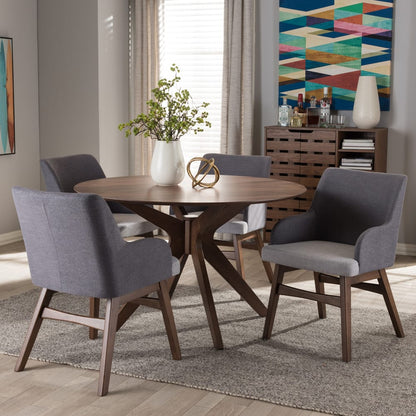 Baxton Studio - Monte Dining Set in Table: "Walnut" Brown; Chairs: Grey/"Walnut" Brown - Monte-Dark-Grey/Walnut 5PC Dining Set view 5