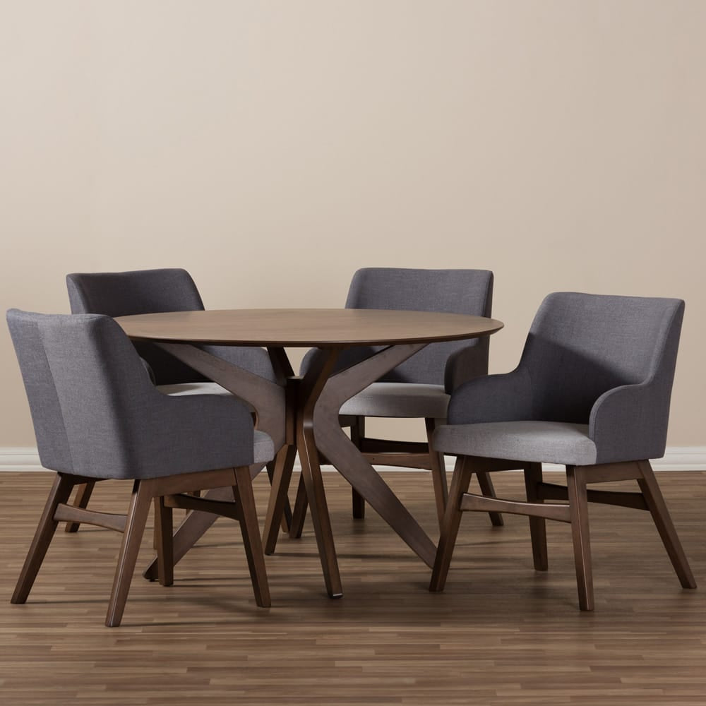 Baxton Studio - Monte Dining Set in Table: "Walnut" Brown; Chairs: Grey/"Walnut" Brown - Monte-Dark-Grey/Walnut 5PC Dining Set view 6