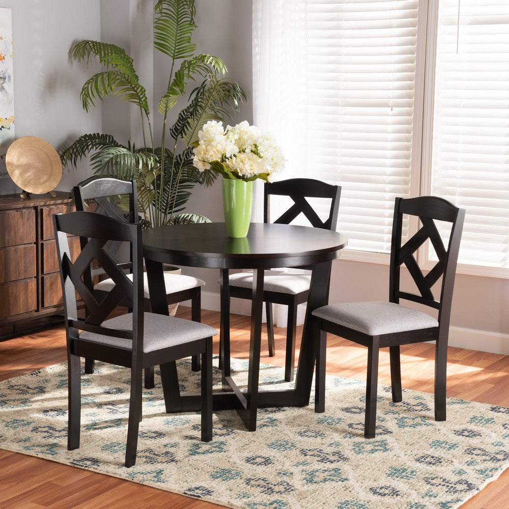 Baxton Studio - Morigan Dining Set in Grey/Dark Brown - Morigan-Grey/Dark Brown-5PC Dining Set view 8