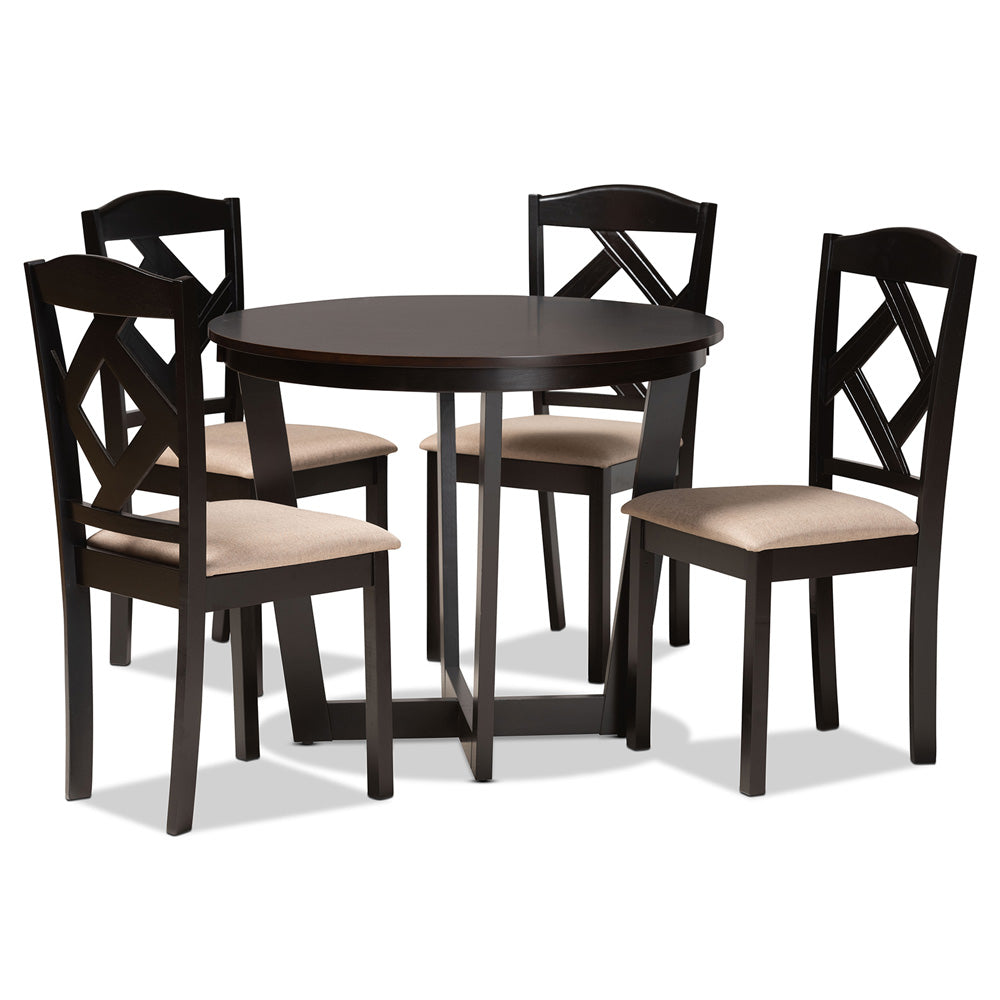 Baxton Studio - Morigan Dining Set in Sand/Dark Brown - Morigan-Sand/Dark Brown-5PC Dining Set view 1