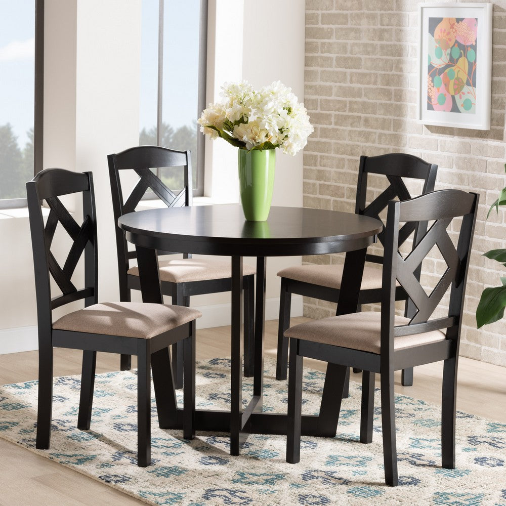 Baxton Studio - Morigan Dining Set in Sand/Dark Brown - Morigan-Sand/Dark Brown-5PC Dining Set view 8