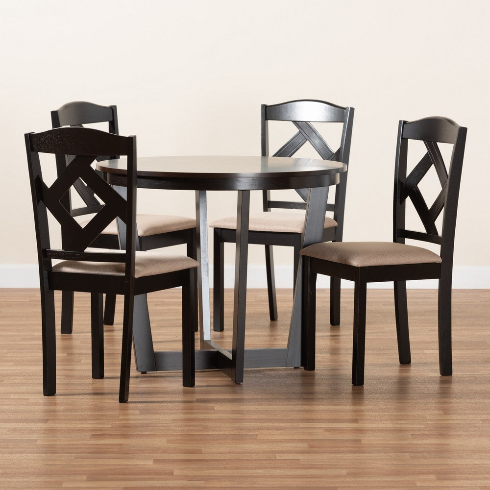 Baxton Studio - Morigan Dining Set in Sand/Dark Brown - Morigan-Sand/Dark Brown-5PC Dining Set view 9