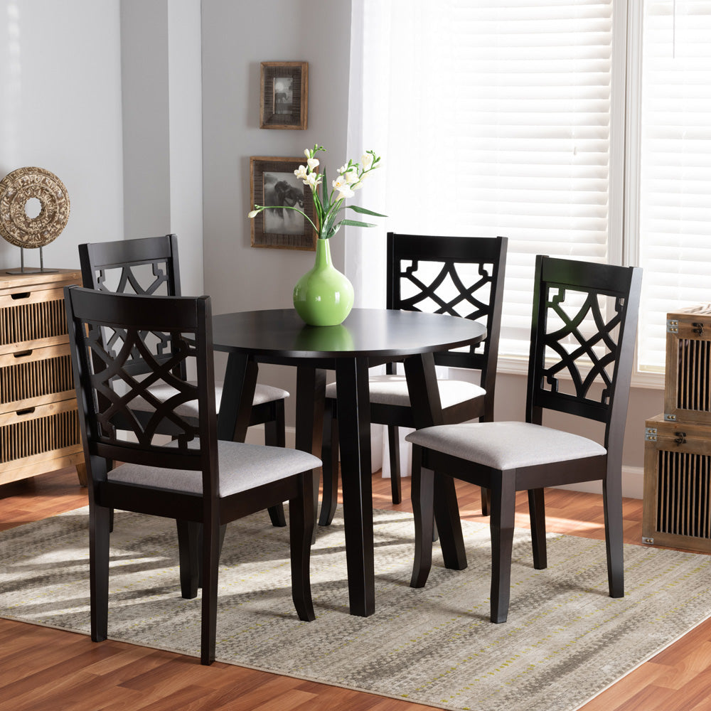 Baxton Studio - Mya Dining Set in Grey/Dark Brown - Mya-Grey/Dark Brown-5PC Dining Set view 6