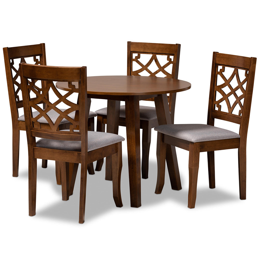 Baxton Studio - Mya Dining Set in Grey/walnut brown - Mya-Grey/Walnut-5PC Dining Set view 1