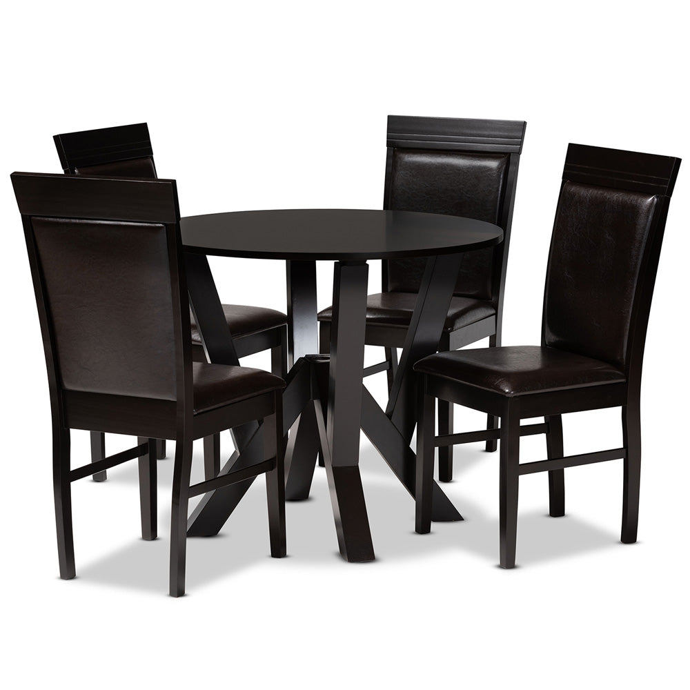 Baxton Studio - Nada Dining Set in Dark Brown/Espresso Brown - Nada-Dark Brown-5PC Dining Set view 1