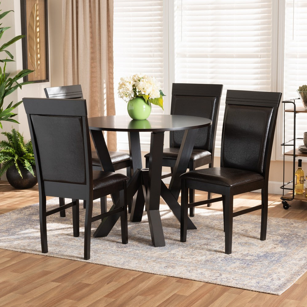 Baxton Studio - Nada Dining Set in Dark Brown/Espresso Brown - Nada-Dark Brown-5PC Dining Set view 7