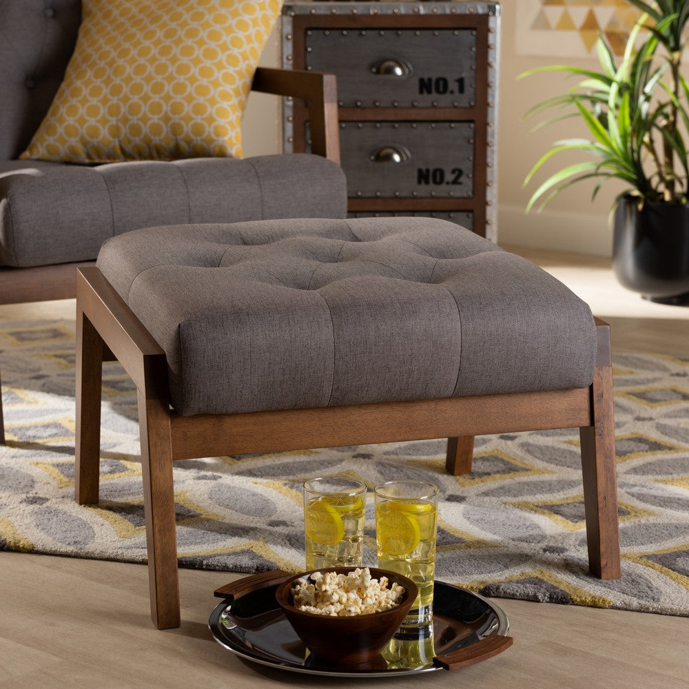 Baxton Studio - Naeva Footstool in Grey/Brown - BBT8040-Grey/Walnut-Footstool view 7