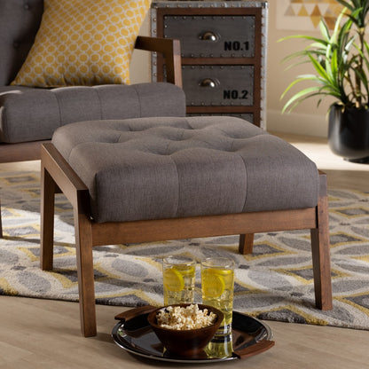 Baxton Studio - Naeva Footstool in Grey/Brown - BBT8040-Grey/Walnut-Footstool view 7