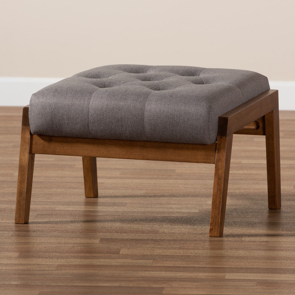 Baxton Studio - Naeva Footstool in Grey/Brown - BBT8040-Grey/Walnut-Footstool view 8