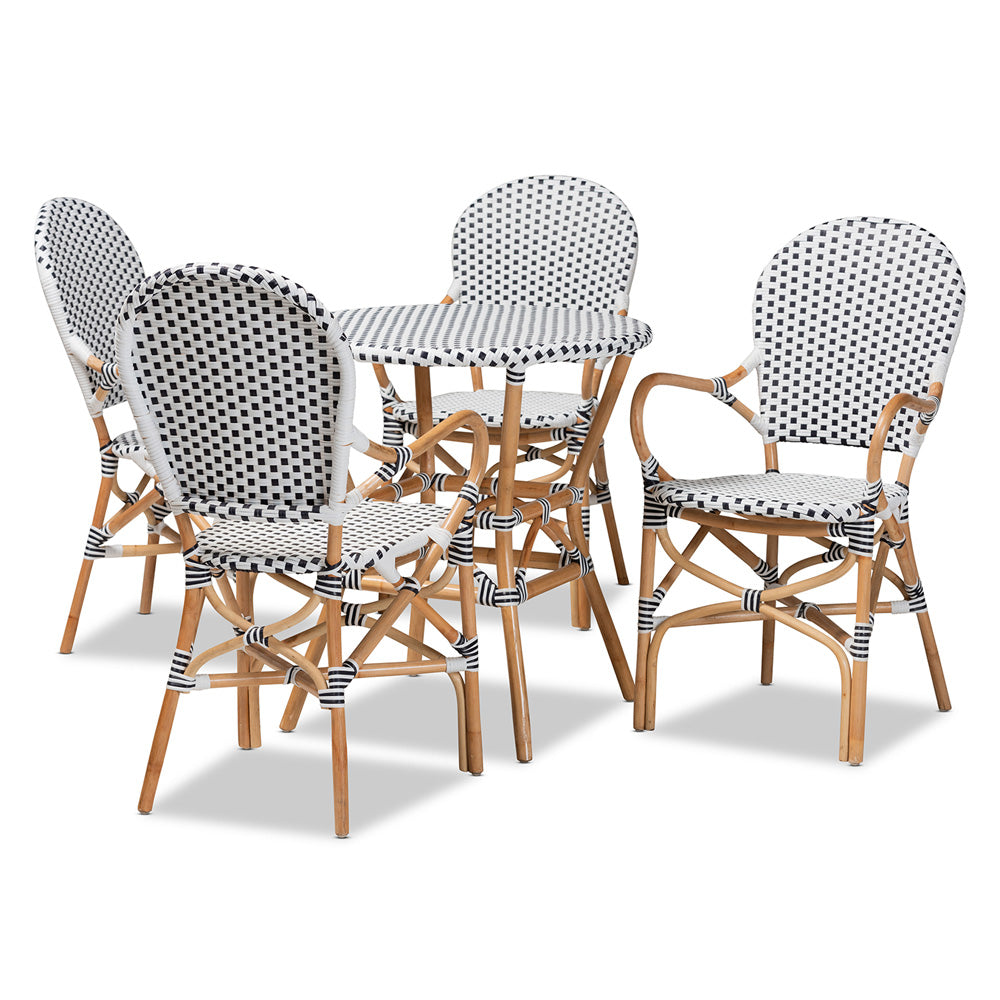 Baxton Studio - Naila Dining Set in Black/White/Brown - Mies-Rattan-5PC Dining Set view 1
