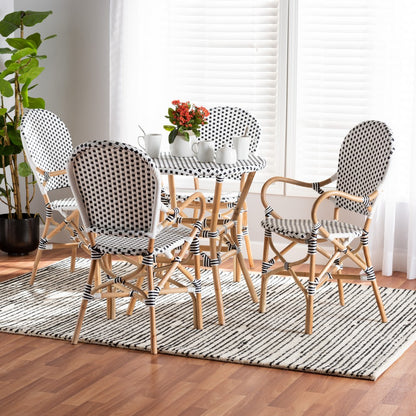 Baxton Studio - Naila Dining Set in Black/White/Brown - Mies-Rattan-5PC Dining Set view 9