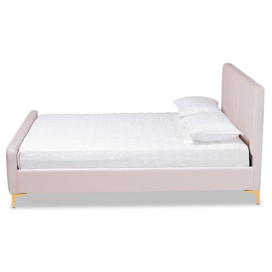 Baxton Studio - Nami Full Size Bed in Light pink/Gold - CF0374-Light Pink-Full view 2