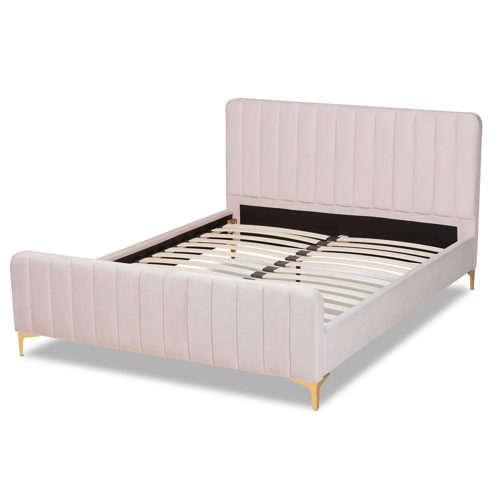 Baxton Studio - Nami Full Size Bed in Light pink/Gold - CF0374-Light Pink-Full view 3