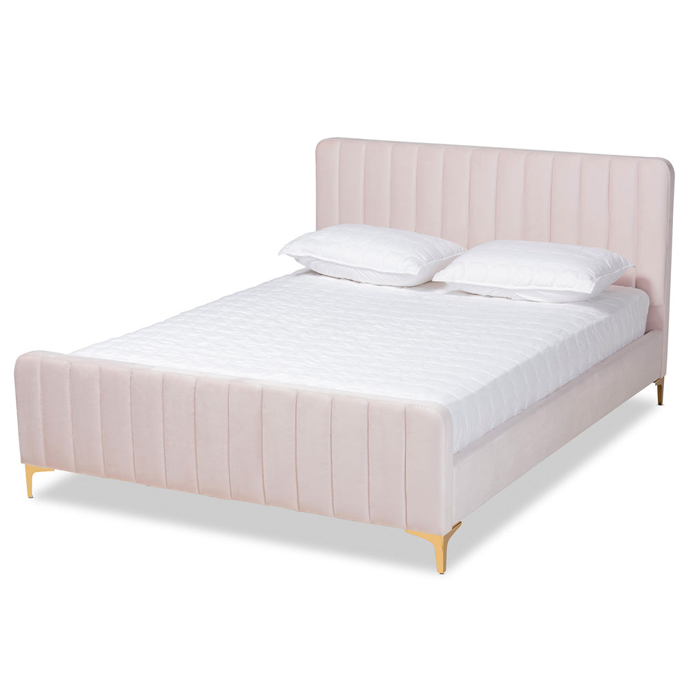 Baxton Studio - Nami Queen Size Bed in Light pink/Gold - CF0374-Light Pink-Queen view 1