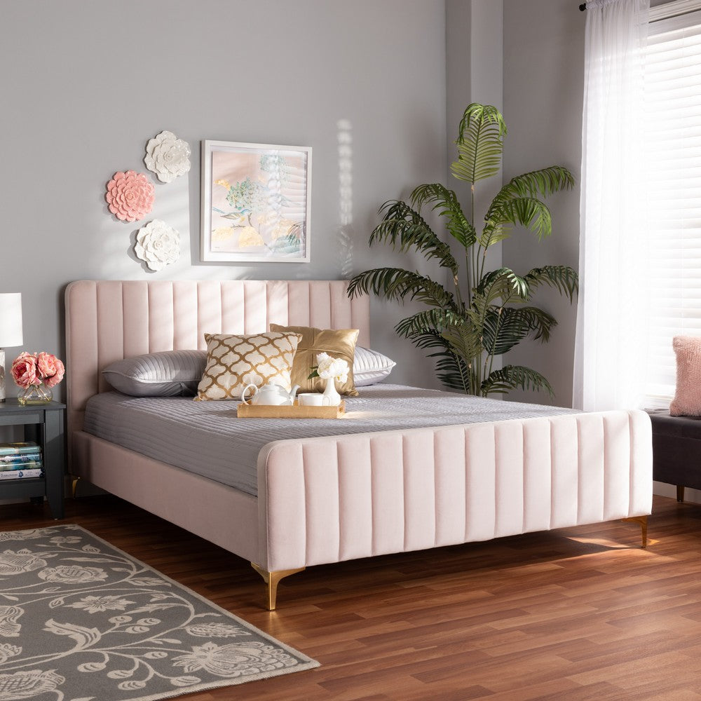 Baxton Studio - Nami Queen Size Bed in Light pink/Gold - CF0374-Light Pink-Queen view 6