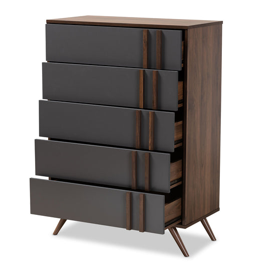 Baxton Studio - Naoki Chest in Grey/Walnut - LV15COD15230-Columbia/Dark Grey-5DW-Chest view 2