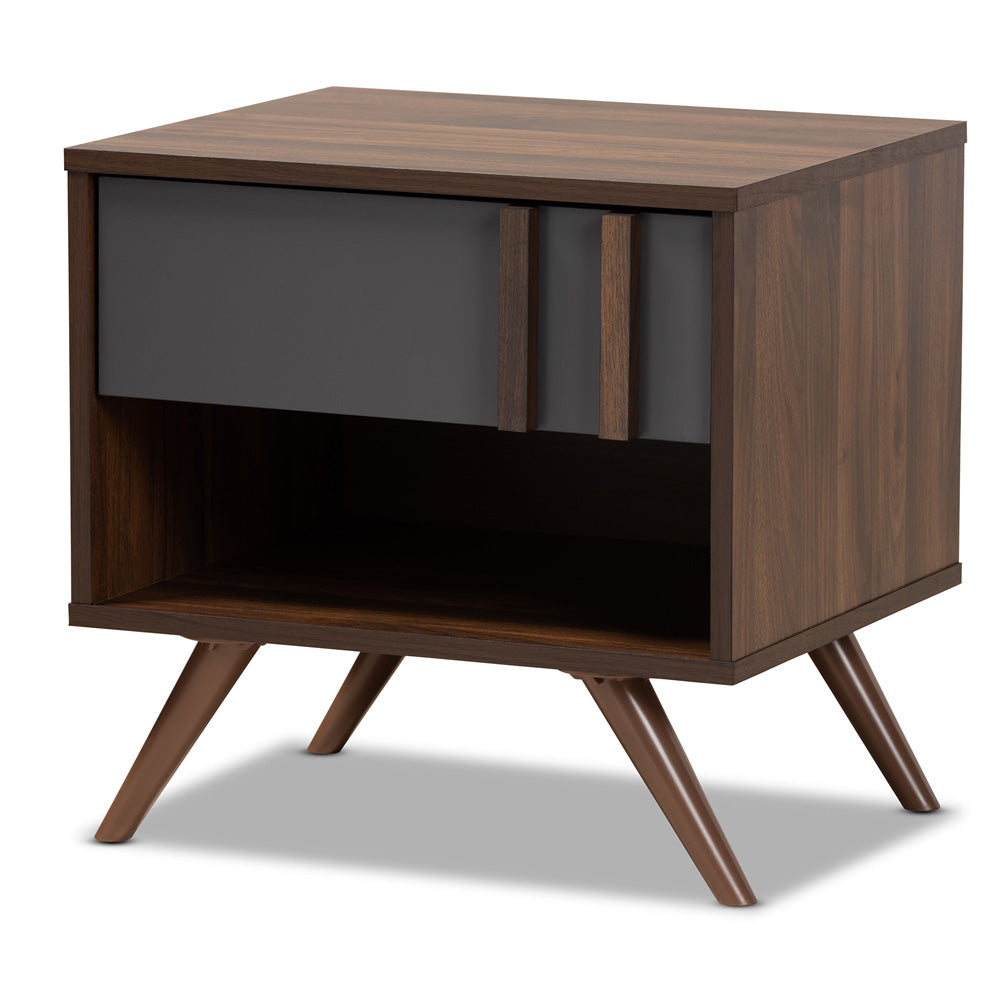 Baxton Studio - Naoki Nightstand in Grey/Walnut - LV15ST15240-Columbia/Dark Grey-NS view 1