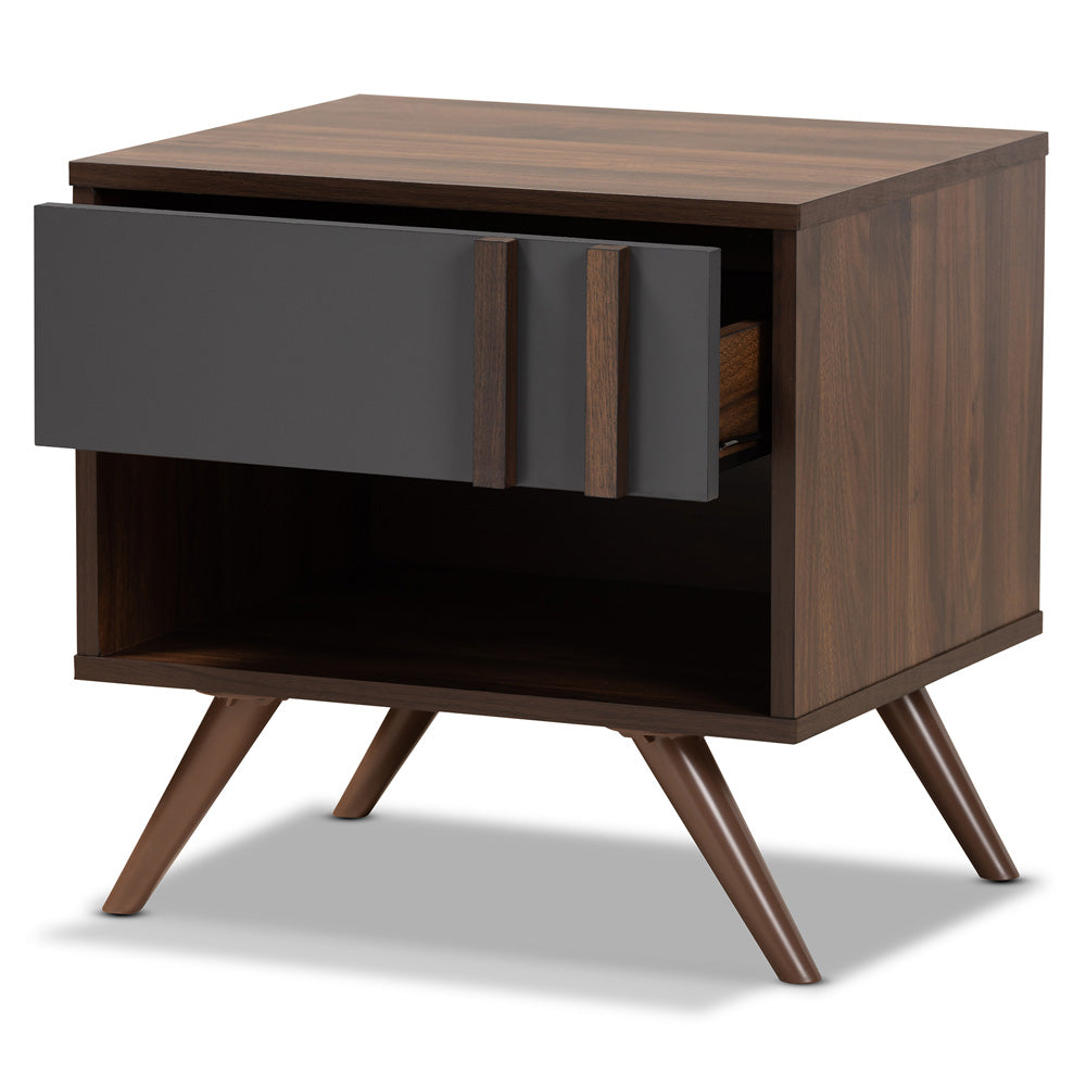 Baxton Studio - Naoki Nightstand in Grey/Walnut - LV15ST15240-Columbia/Dark Grey-NS view 2